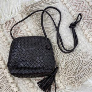 Vintage Dark Brown Hand Woven Crossbody Bag